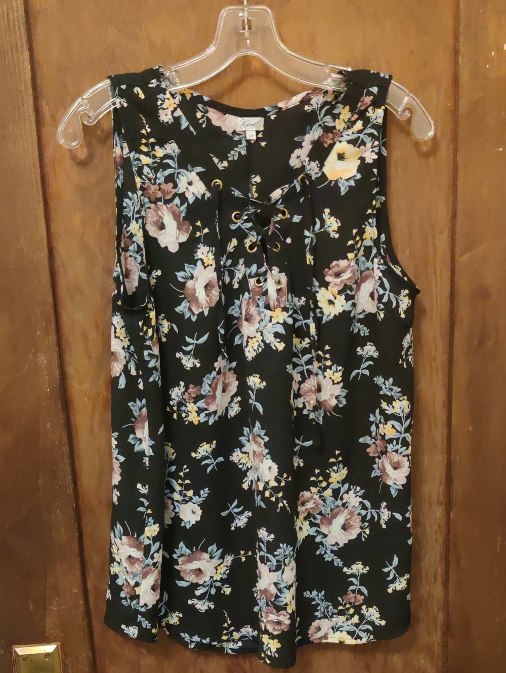 Kismet Black Floral Tie-Front Sleeveless Camisole